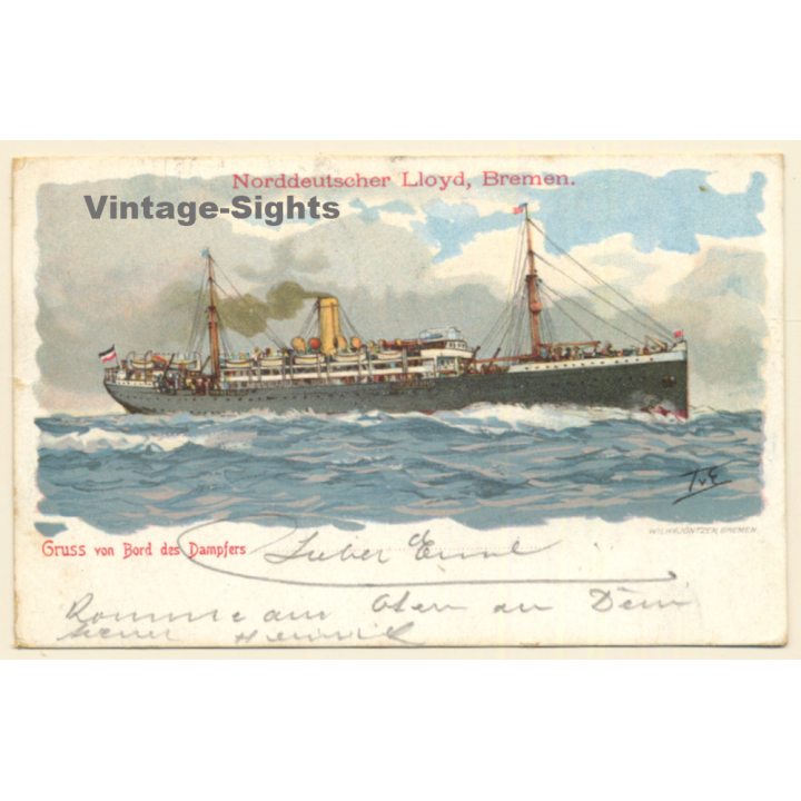 Passagierschiff Norddeutscher Lloyd, Bremen / Steamer (Vintage PC 1908)
