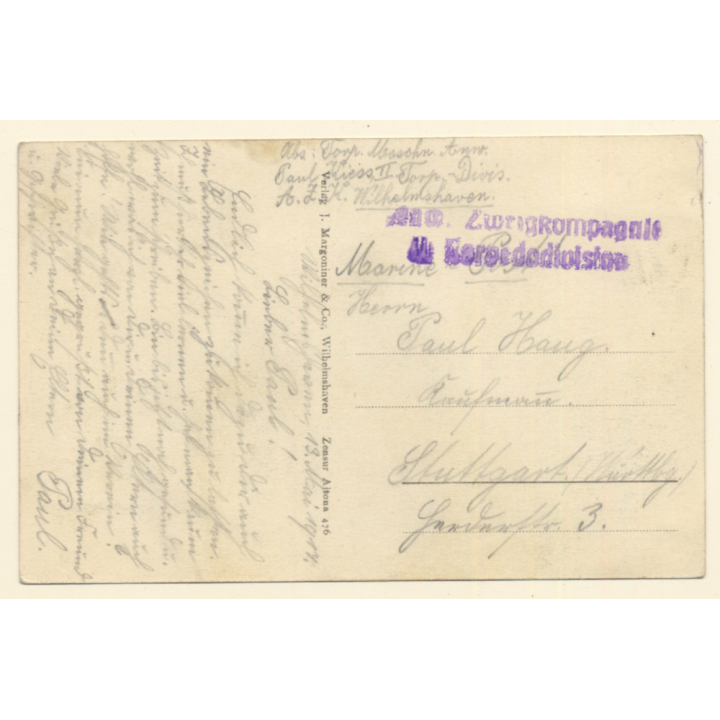 Warship S.M.S. Oldenburg / Torpedodivision (Vintage PC 1917)