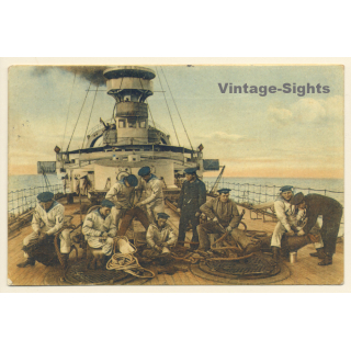 German Sailors Work On Deck / Warship (Vintage Artist PC 1914)