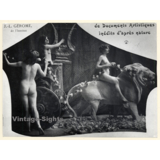 1920s Erotica: 3 Classic Nudes - Lion Statue / Boudoir (Large Photo Reprint ~ 18 x 24 CM)