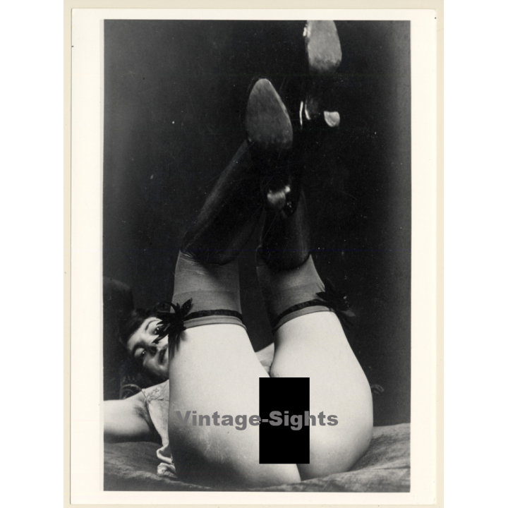 1920s Erotica: Classy Nude On Her Back Legs Up In The Air / Boudoir (Large Photo Reprint ~ 24 x 18 CM)