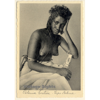 Eritrea: Topless Bilena Female - Braids / Risqué - Ethnic Nude (Vintage PC ~1930s)