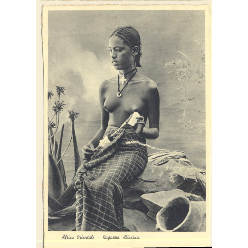 Ethiopia: Topless Tribal Female - Braids / Risqué - Ethnic Nude (Vintage PC ~1920s/1930s)