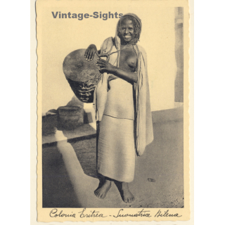 Eritrea: Native Tribal Woman W. Kebero Drum / Risqué - Ethnic Nude (Vintage PC ~1920s/1930s)