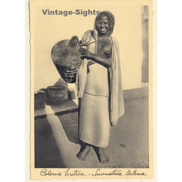 Eritrea: Native Tribal Woman W. Kebero Drum / Risqué - Ethnic Nude (Vintage PC ~1920s/1930s)