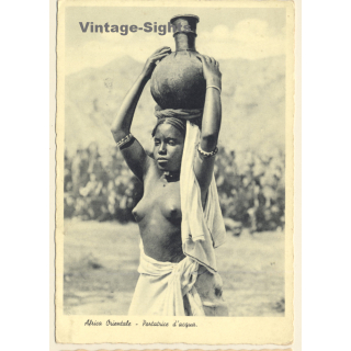 Africa: Topless Female Water Carrier / Risqué - Ethnic Nude (Vintage PC ~1920s/1930s)