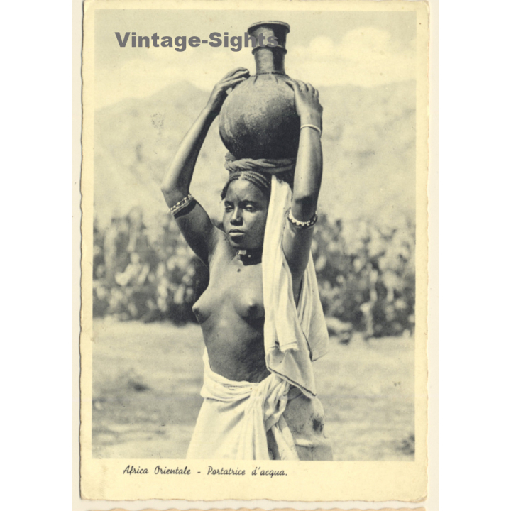 Africa: Topless Female Water Carrier / Risqué - Ethnic Nude (Vintage PC ~1920s/1930s)