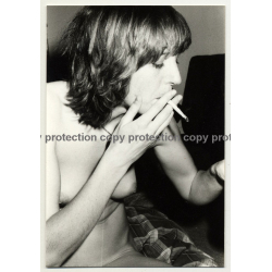 Smoking Nude Woman Sits on Bed / Small Breast (Vintage Photo DDR 1970s/1980s)