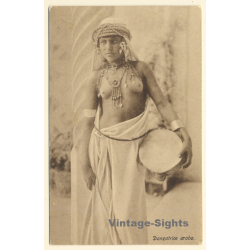 Lehnert & Landrock: Topless Native Dancer & Drum / Risqué - Ethnic Nude (Vintage PC ~1920s/1930s)