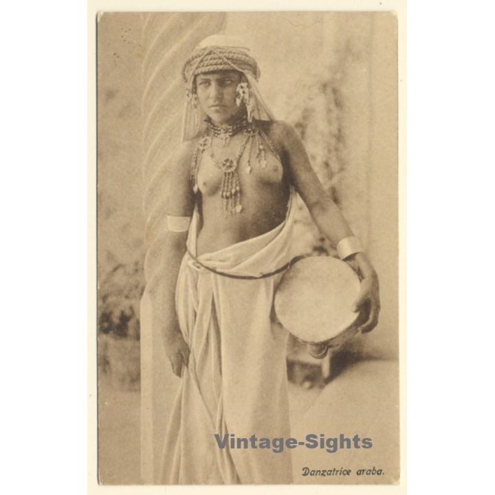 Lehnert & Landrock: Topless Native Dancer & Drum / Risqué - Ethnic Nude (Vintage PC ~1920s/1930s)