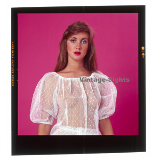 Erotic Study: Pensive Brunette In Transparent White Blouse / Boobs (Vintage Diapositive KORENJAK 1970s/1980s)