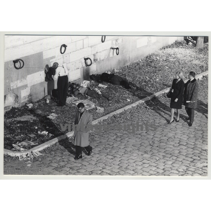 1965 Paris / France: Clochards At Seine Shore (Vintage Photo)