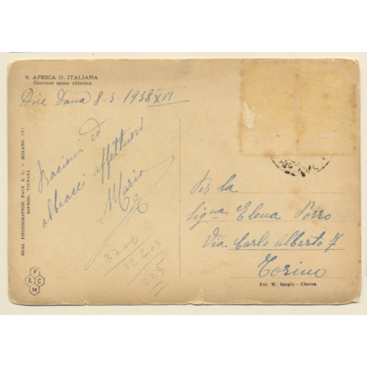 Modestino Baldinetti: Young Abyssinian Woman / Ethnic - Piercings(Vintage RPPC 1938)