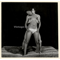 Erotic Couple Study: Man Holds On To Dark-Skinned Womans' Boobs (Large Vintage Photo KORENJAK 1970s/1980s)