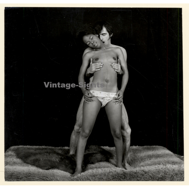 Erotic Couple Study: Man Holds On To Dark-Skinned Womans' Boobs (Large Vintage Photo KORENJAK 1970s/1980s)