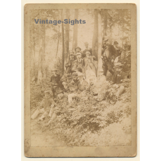 Belgium: Large Group Of Men In Forest (Vintage Albumen Print ~1900s/1910s)