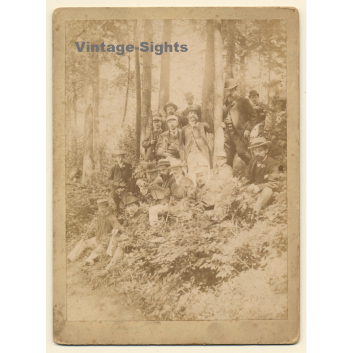 Belgium: Large Group Of Men In Forest (Vintage Albumen Print ~1900s/1910s)