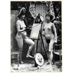 1920s Erotica: 2 Nude Females & An Easel*2 / Boudoir (Large Photo Reprint ~24 x 18 CM)