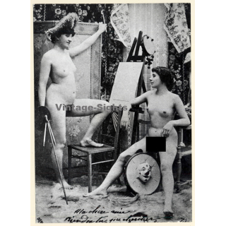 1920s Erotica: 2 Nude Females & An Easel*3 / Boudoir (Large Photo Reprint ~24 x 18 CM)
