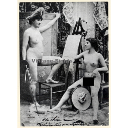 1920s Erotica: 2 Nude Females & An Easel*3 / Boudoir (Large Photo Reprint ~24 x 18 CM)