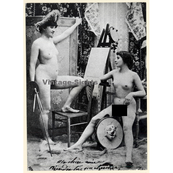 1920s Erotica: 2 Nude Females & An Easel*3 / Boudoir (Large Photo Reprint ~24 x 18 CM)