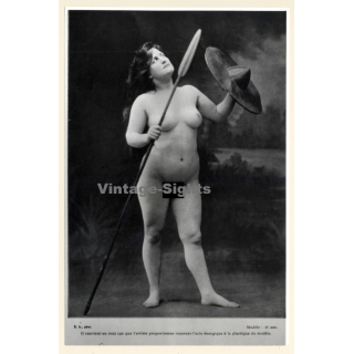 1920s Erotica: Classic Nude With Spear & Shield / Boudoir (Large Photo Reprint ~ 22x15CM)