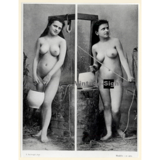 1920s Erotica by S.Recknagel: Classic Nude At Spring - Water Bucket / Boudoir (Large Photo Reprint ~ 22x16CM)