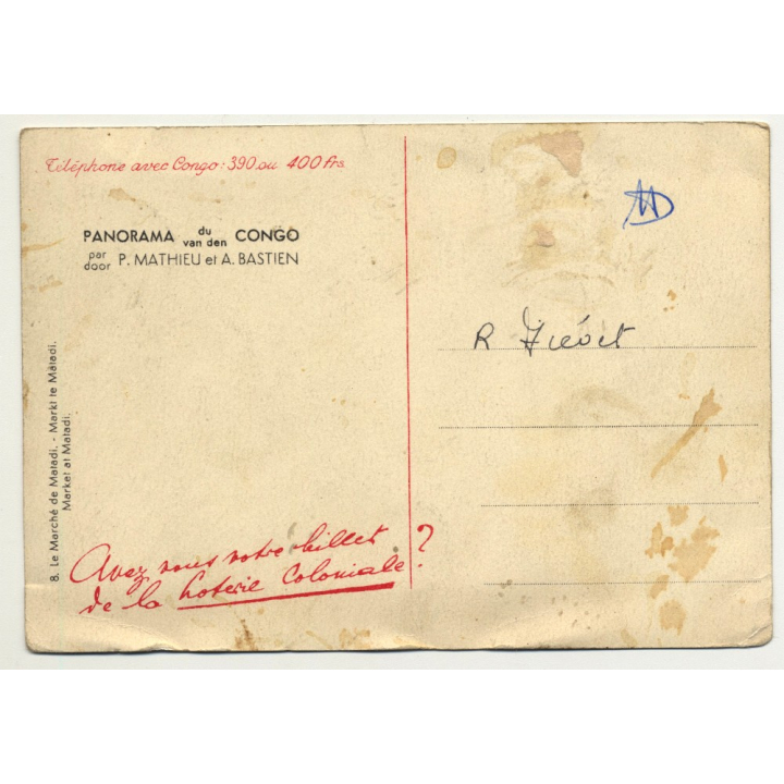 La Marché De Matadi / Congo (Vintage Artist Postcard: P.Mathieu & A.Bastien)