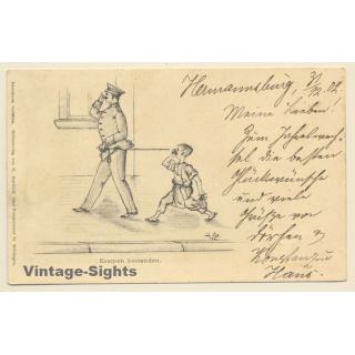 Soldaten Humor: Examen Bestanden / Karikatur (Vintage Artist PC 1902)