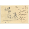 Soldaten Humor: Examen Bestanden / Karikatur (Vintage Artist PC 1902)