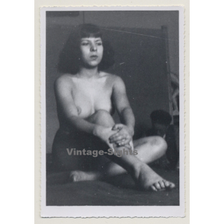 Natural Darkhaired Nude Sitting Upright (Vintage Photo ~1940s/1950s)