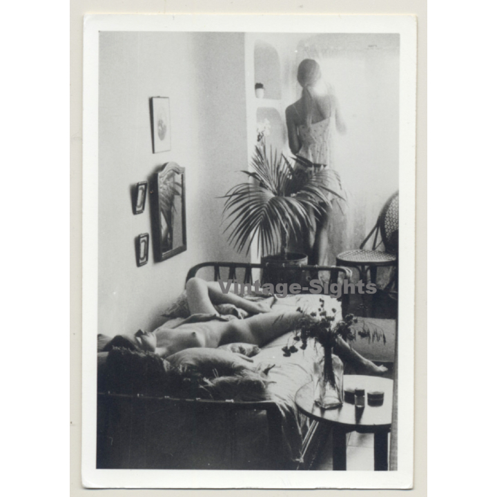 Nude Female Reclining On Living Room / Interior (Vintage Photo ~1970s/1980s)