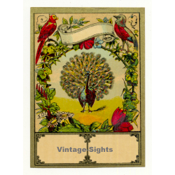 Peacock, Birds & Flowers / Art Nouveau (Vintage Chromo Litho Label ~1910/1920s)