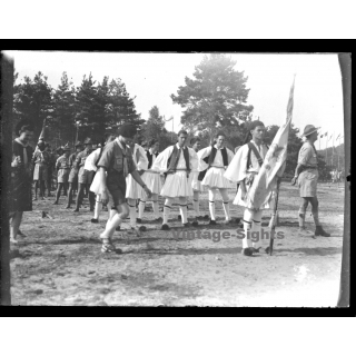6th World Scout Jamboree 1947 / Moisson: Scouts & Greek Evzones (Vintage Glass Plate Negative)