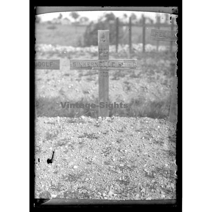 France: Wooden Cross - Grave Of Friederike Pinkernelle (Vintage Glass Plate Negative 1947)