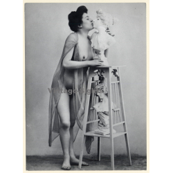 1920s Erotica: Belle Epoque Nude Kisses A Bust / Boudoir (Large Photo Reprint ~24 x 17CM)