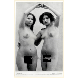 1920s Erotica: 2 Natural Nude Females Pose Together / Risqué (Large Photo Reprint ~ 22x14 CM)