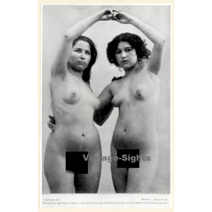 1920s Erotica: 2 Natural Nude Females Pose Together / Risqué (Large Photo Reprint ~ 22x14 CM)