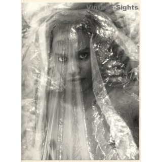 Erotic Study by Pjotr Van Moock: Dark-Skinned Beauty Behind Plastic Foil (Vintage XL Photo 39 x 29 CM 1980s)