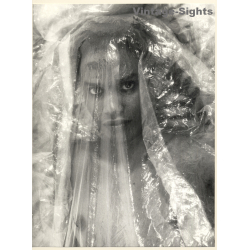 Erotic Study by Pjotr Van Moock: Dark-Skinned Beauty Behind Plastic Foil (Vintage XL Photo 39 x 29 CM 1980s)
