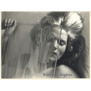 Erotic Study by Pjotr Van Moock: Blonde Nude Behind GLass*2 (Vintage XL Photo 30 x 40 CM 1980s)