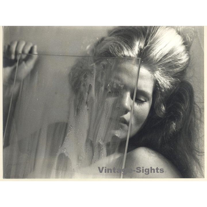 Erotic Study by Pjotr Van Moock: Blonde Nude Behind GLass*2 (Vintage XL Photo 30 x 40 CM 1980s)