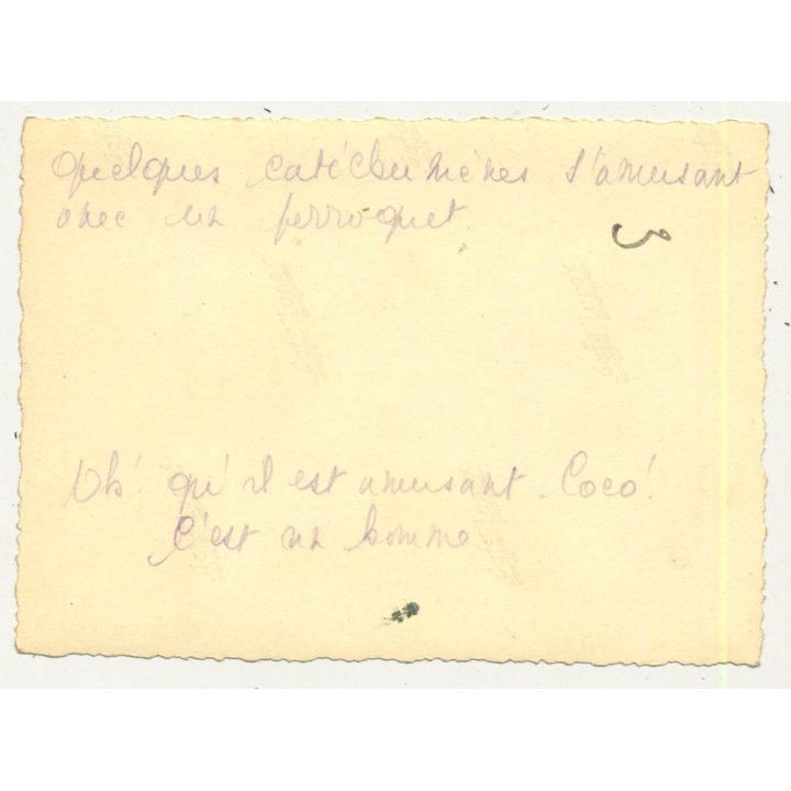 Group Of Congolesian Teenagers With Parrot / Belgian Congo (Vintage RPPC B/W ~1940s)