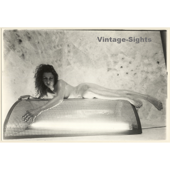 Erotic Study by Pjotr Van Moock: Slim Nude On Neon Lamp*2 (Vintage XL Photo 27 x 41 CM 1980s)