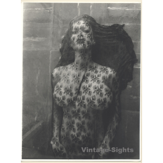 Erotic Study by Pjotr Van Moock: Beautiful Busty Nude Behind Lace Cloth (Vintage XL Photo 40 x 30 CM 1980s)