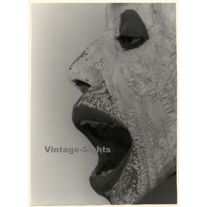 Pjotr Van Moock: Close-Up Of Dark-Skinned Womans' Face Painted White*2 (Vintage XL Photo 37 x 26 CM 1980s)