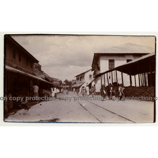 Zanzibar / Tanzania: Street Scene / Rails - Wagon (Vintage Photo B/W ~1920s/1930s)
