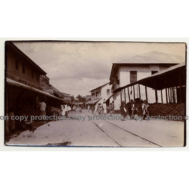 Zanzibar / Tanzania: Street Scene / Rails - Wagon (Vintage Photo B/W ~1920s/1930s)