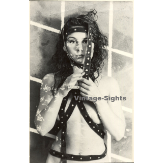 Erotic Study by Pjotr Van Moock: Nude Female In Leather Strap Bikini (Vintage XL Photo 44 x 27 CM 1980s)