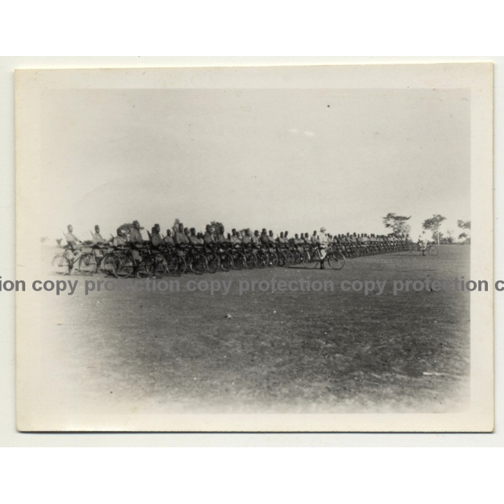 Colonial Master & Force Publique Army On Bikes / Congo (Vintage Photo B/W ~1940s)